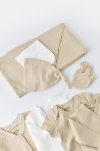 Set de 10 piese pentru nou nascut - 100% bumbac organic - Crem, BabyCosy - Img 5