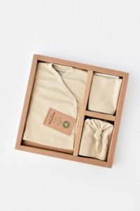 Set de 5 piese pentru nou nascut - 100% bumbac organic - Crem, BabyCosy - Img 4