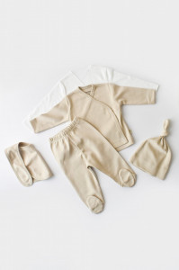 Set de 5 piese pentru nou nascut - 100% bumbac organic - Crem, BabyCosy - Img 12