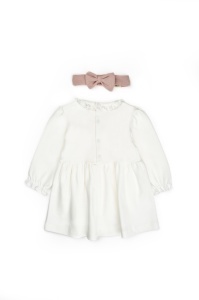 Set rochita cu bentita, Bow, BabyCosy, 100%bumbac organic, Powder - Img 3
