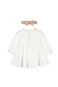 Set rochita cu bentita, Bow, BabyCosy, 100%bumbac organic, Stone - Img 3