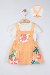 Set rochita din muselina cu tricou cu bulinute pentru fetite, Tongs baby - Img 2