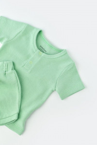 Set tricou cu pantaloni scurti - 100% bumbac organic - Mint, BabyCosy - Img 3
