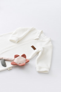 Salopeta cu maneca lunga si fermoar din 80%bumbac organic si 20% poliester - Ecru, BabyCosy - Img 2