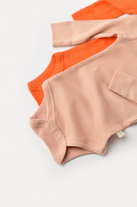 Set 2 body-uri cu maneca lunga bebe unisex din bumbac organic si modal - Rodie/Piersica, BabyCosy - Img 3