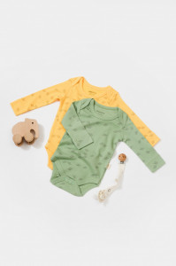 Set 2 body-uri cu maneca lunga Printed, BabyCosy, 50% modal+50% bumbac, Lamaie/Verde