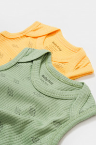 Set 2 body-uri fara maneci Printed, BabyCosy, 50% modal+50% bumbac, Lamaie/Verde