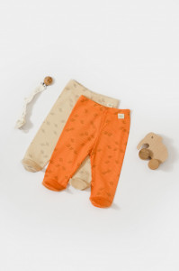 Set 2 pantalonasi cu botosei Printed, BabyCosy, 50% modal+50% bumbac, Stone/Apricot