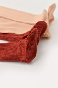 Set 2 pantaloni cu botosei bebe unisex din bumbac organic si modal - Caramiziu/Somon, BabyCosy - Img 3