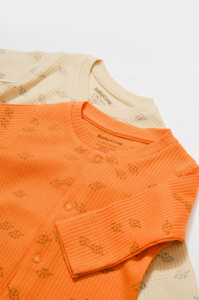 Set 2 salopete lungi Printed, BabyCosy, 50% modal+50% bumbac, Stone/Apricot
