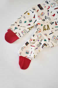 Set 2 salopetele cu maneca lunga si panataloni cu botosei si fermoar - 100%bumbac organic - Rosu si verde, Baby Cosy