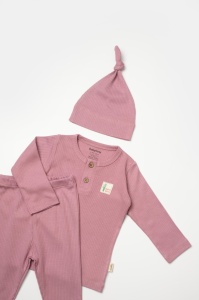 Set 3 piese:bluza, pantaloni si caciulita Bamboo, roz inchis, BabyCosy, 50% bumbac+50%bambus