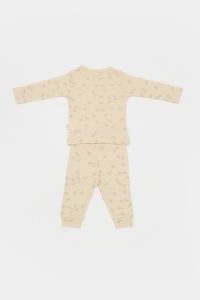 Set 3 piese:bluza, pantaloni si caciulita Printed, BabyCosy, 50% modal+50% bumbac, Stone