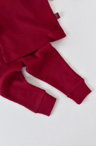 Set 3 piese: bluzita cu maneca lunga, pantaloni lungi si caciulita din bumbac organic si modal - Rosu BabyCosy - Img 2