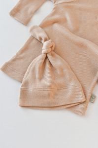 Set 3 piese: bluzita cu maneca lunga, pantaloni lungi si caciulita din bumbac organic si modal - Somon BabyCosy - Img 6
