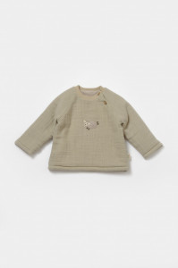 Set bluza dublata si pantaloni, Winter muselin, 100% bumbac - Verde, BabyCosy