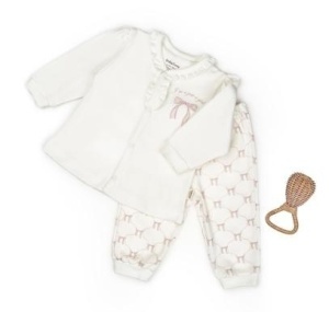 Set bluză și pantalon, Bow, BabyCosy, 100%bumbac organic, Powder - Img 2