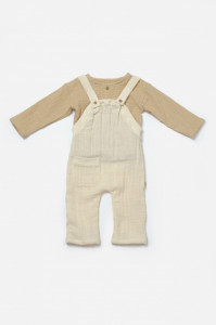 Set bluza si salopeta, Winter muselin, 100% bumbac - Stone, BabyCosy
