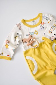 Set bluzita cu maneca lunga si panataloni lungi, 100% bumbac organic, BabyCosy, Galben