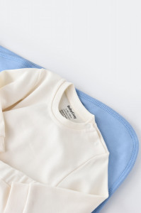 Set bluzita cu maneca lunga si pantaloni lungi - bumbac organic 100% - Ecru, BabyCosy - Img 4