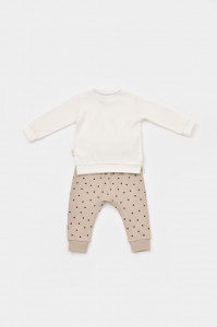 Set bluzita cu maneca lunga si panataloni lungi cu buline Girafa, BabyCosy, 100% bumbac organic, Ecru