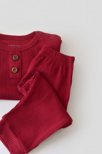 Set bluzita cu maneca lunga si pantaloni lungi din bumbac organic si modal - Rosu BabyCosy - Img 7