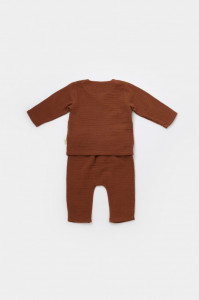Set bluzita petrecuta si panataloni lungi din muselina, Baby Cosy, 100% bumbac organic, Caramiziu