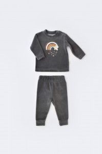 Set Curcubeu cu bluzita cu maneca lunga si pantaloni lungi din 80%bumbac organic si 20% poliester - Antracit, BabyCosy - Img 2