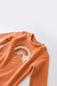 Set Curcubeu cu bluzita cu maneca lunga si pantaloni lungi din 80%bumbac organic si 20% poliester - Portocaliu, BabyCosy - Img 5