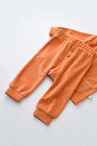 Set Ursulet cu bluzita cu fermoar si gluga si pantaloni lungi din 80%bumbac organic si 20% poliester - Portocaliu, BabyCosy - Img 8