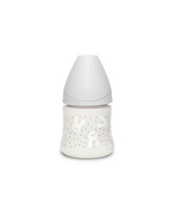 Biberon 150 ml cu tetină rotundă din silicon, debit lent, iepuraș gri Hygge Suavinex - Img 2