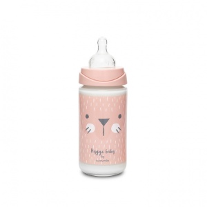 Biberon din sticlă 240 ml cu tetină rotundă din silicon, 3 fluxuri, pisică roz Hygge Suavinex - Img 3