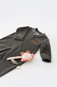 Salopeta cu maneca lunga si fermoar din 80%bumbac organic si 20% poliester - Antracit, BabyCosy - Img 2