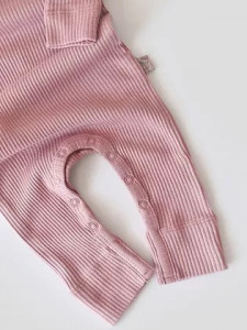 Salopeta cu maneca lunga si pantaloni lungi din bumbac organic si modal - Roz BabyCosy - Img 3