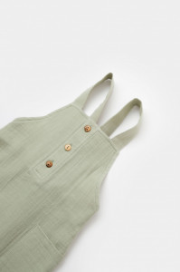 Salopeta de vara cu buzunare din muselina, BabyCosy, 100% bumbac organic, verde