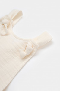 Salopeta de vara cu pantaloni lungi din muselina, BabyCosy, 100%bumbac, ecru