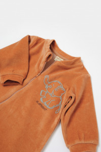 Salopeta Elefant cu maneca lunga din 80%bumbac organic si 20% poliester - Caramiziu, BabyCosy