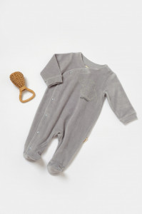 Salopeta Elefant cu maneca lunga si botosei din 80%bumbac organic si 20% poliester - Gri, BabyCosy