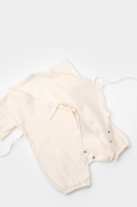 Salopeta petrecuta din muselina, BabyCosy, 100% bumbac organic, Ecru