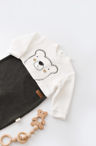 Salopeta Ursulet cu maneca lunga si botosei din 80%bumbac organic si 20% poliester - Antracit, BabyCosy - Img 2