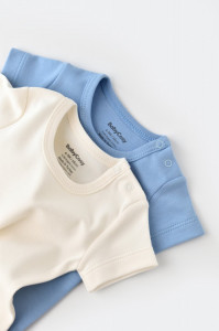 Set 2 body-uri bebe unisex -100% bumbac organic - Ecru/Bleu, BabyCosy - Img 7