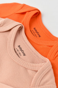 Set 2 body-uri cu maneca lunga bebe unisex din bumbac organic si modal - Rodie/Piersica, BabyCosy - Img 4