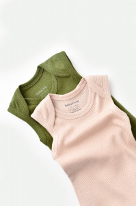 Set 2 body-uri fara maneci bebe unisex din bumbac organic si modal - Verde/Blush, BabyCosy - Img 2