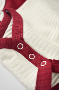 Set 2 body-uri Ribana Bebe Unisex din bumbac organic si 5%elastan - Ecru/Bordo, BabyCosy - Img 5