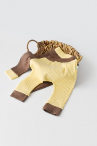 Set 2 pantaloni Ribana Bebe Unisex din bumbac organic si 5%elastan - Vanilie/Maro BabyCosy - Img 5