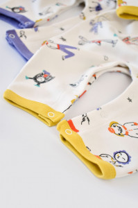 Set 2 salopetele cu maneca lunga si pantaloni lungi - 100%bumbac organic - Galben si Mov, BabyCosy - Img 7