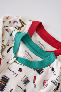 Set 2 salopetele cu maneca lunga si panataloni lungi cu fermoar - 100%bumbac organic - Rosu si Verde, Baby Cosy