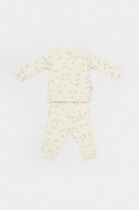 Set 3 piese:bluza, pantaloni si caciulita Printed, BabyCosy, 50% modal+50% bumbac, Ecru