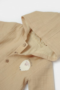 Set bluza cu gluga si pantaloni, Winter muselin, 100% bumbac - Apricot, BabyCosy