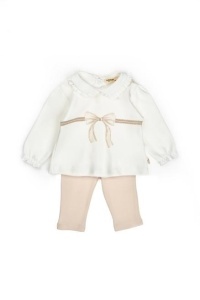 Set bluză cu volănaș și pantalonași, Bow, BabyCosy, 100%bumbac organic - Img 3